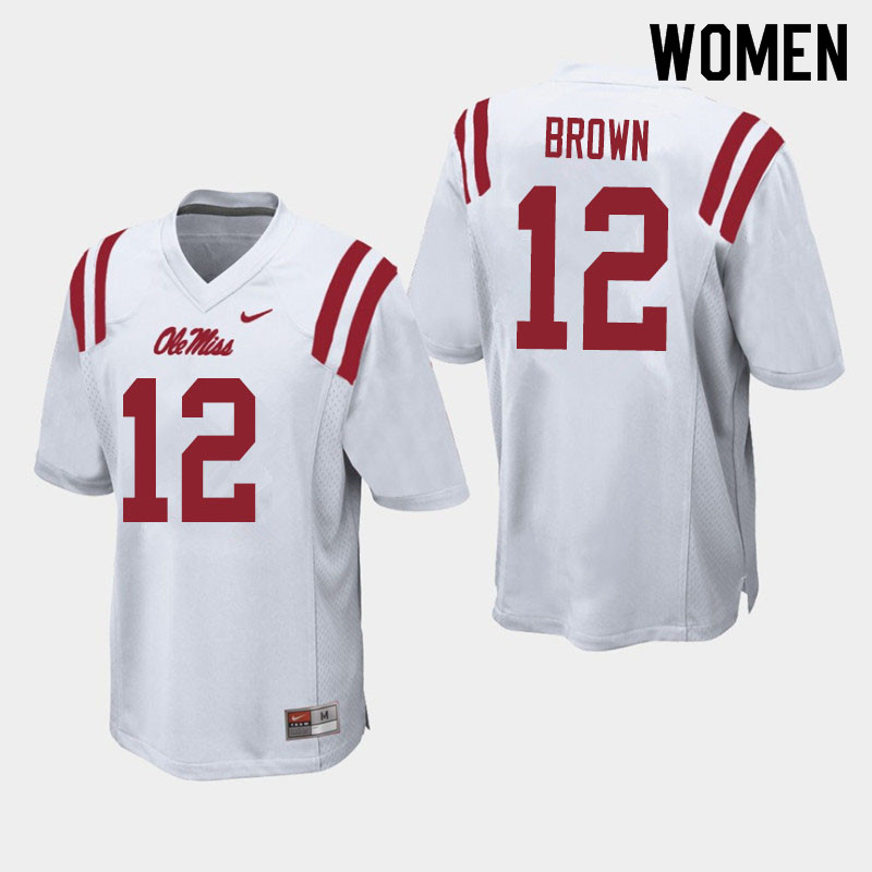 Women #12 Jakivuan Brown Ole Miss Rebels College Football Jerseys Sale-White - Click Image to Close